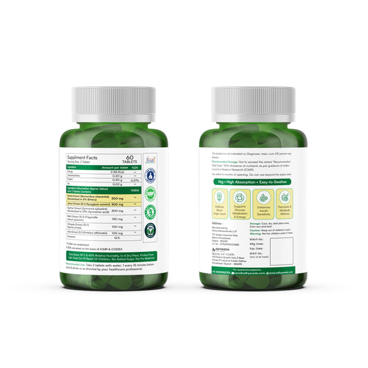 Adhyaveda Diabetic Care | Ayurvedic Blend of Karela, Jamun & Giloy | Supports Sugar & Metabolic Health | 60 Tablets