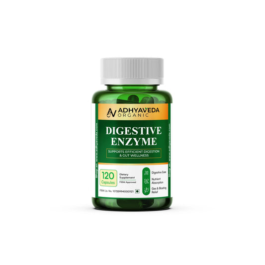Adhyaveda Digestive Enzyme | Gut Health, Nutrient Absorption & Relief from Gas, Bloating & Indigestion | Sugar-free | 60 Capsules - Adhyaveda