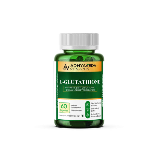 Adhyaveda L-Glutathione | Vitamin C, Amla, Grape Seed & Zinc | Skin Brightening, Antioxidant | 60 Vegan Capsules | Cellular Detox Formula