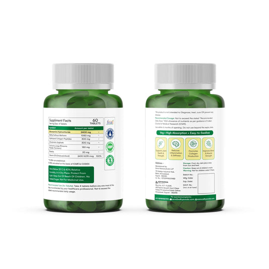 Adhyaveda Joint Support | Glucosamine, MSM, Collagen, Boswellia & Turmeric | Flexibility & Pain Relief Supplement | 60 Tablets