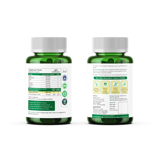 Adhyaveda Magnesium Glycinate with Vitamin B6, Zinc, & Glycine | 60 Capsules | Muscle Relaxation & Nerve Support Supplement