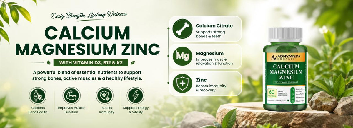Adhyaveda Calcium Magnesium Zinc with Vitamin D3, K2 &amp; B12: The Daily Foundation for Strong Bones and Active Living