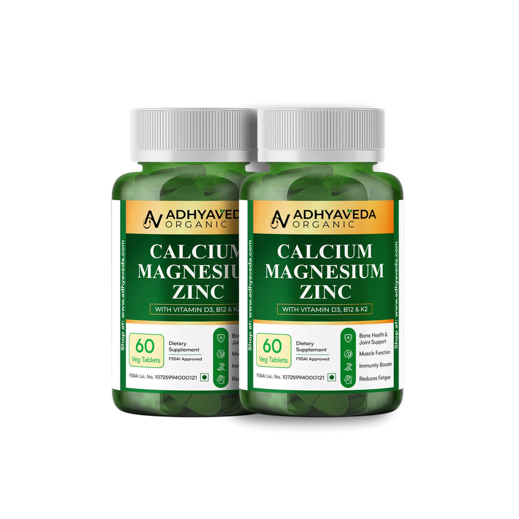 Adhyaveda Calcium Magnesium Zinc with Vitamin D3, B12 & K2 | 120 Capsules | Daily Lifestyle Support | Sugar-free Supplement - Adhyaveda