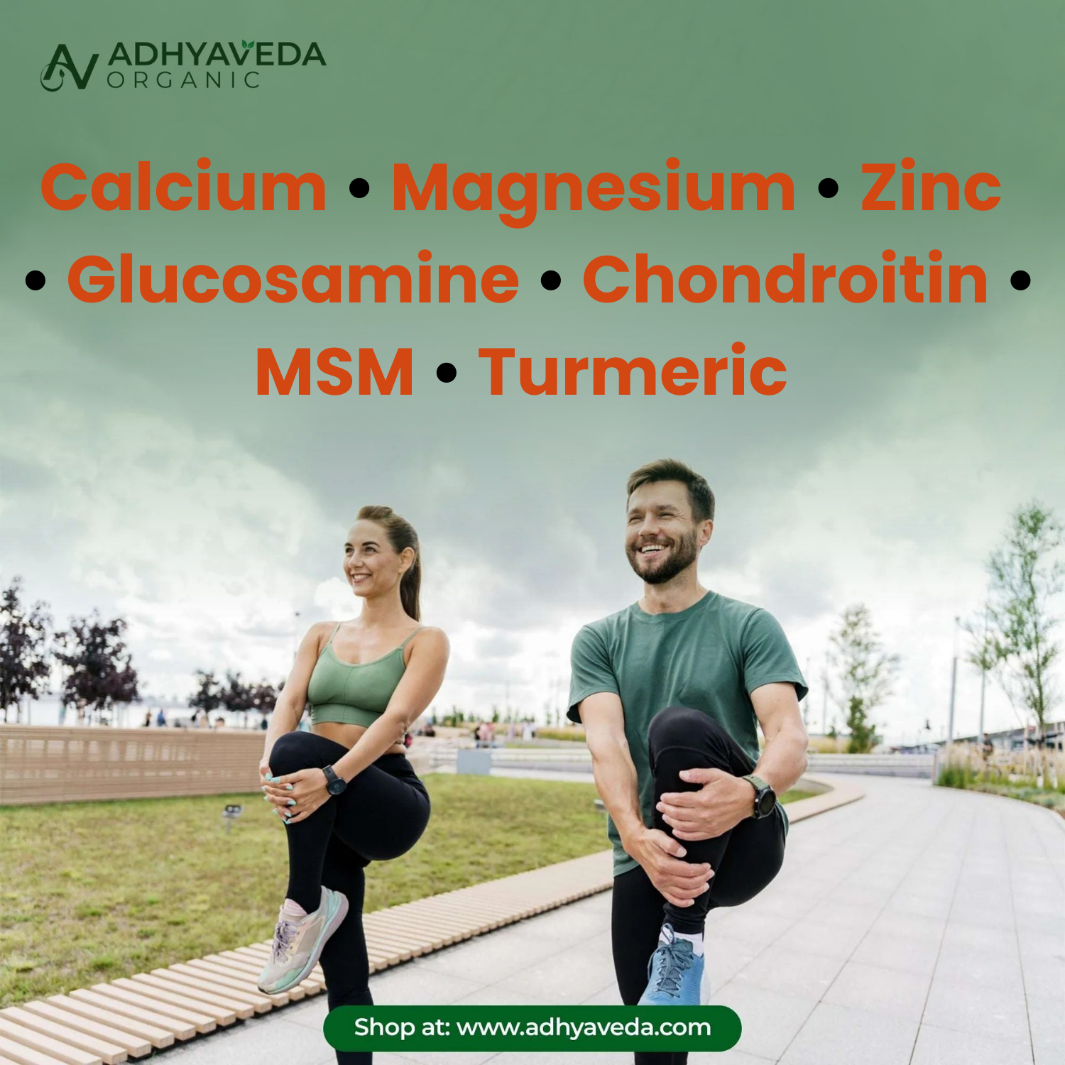 Adhyaveda Calcium Magnesium Zinc | Joint Support Vitamin D3, B12 & K2 | Daily Lifestyle Support | Sugar-free Supplement || Glucosamine, MSM, Collagen, Boswellia & Turmeric | Flexibility & Pain Relief
