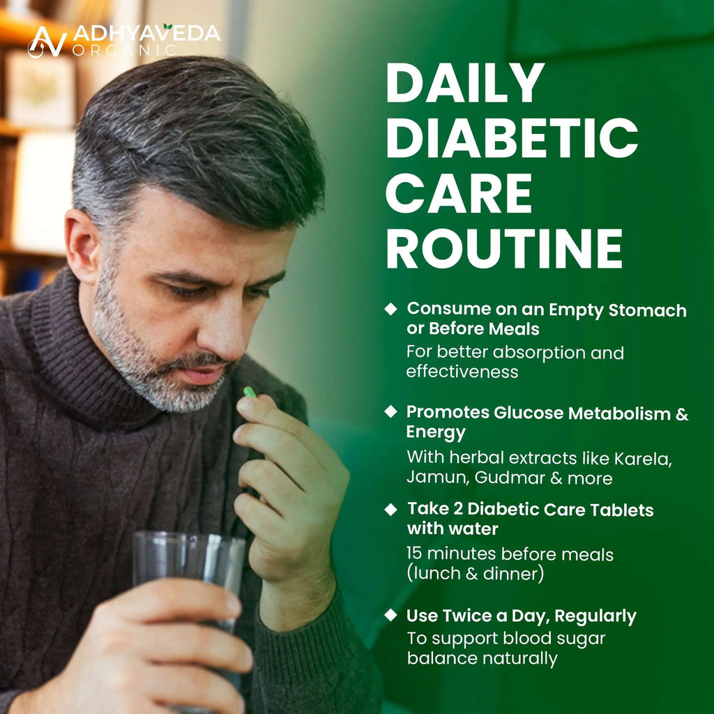 Adhyaveda Diabetic Care | Ayurvedic Blend of Karela, Jamun & Giloy | Supports Sugar & Metabolic Health | 120 Tablets - Adhyaveda