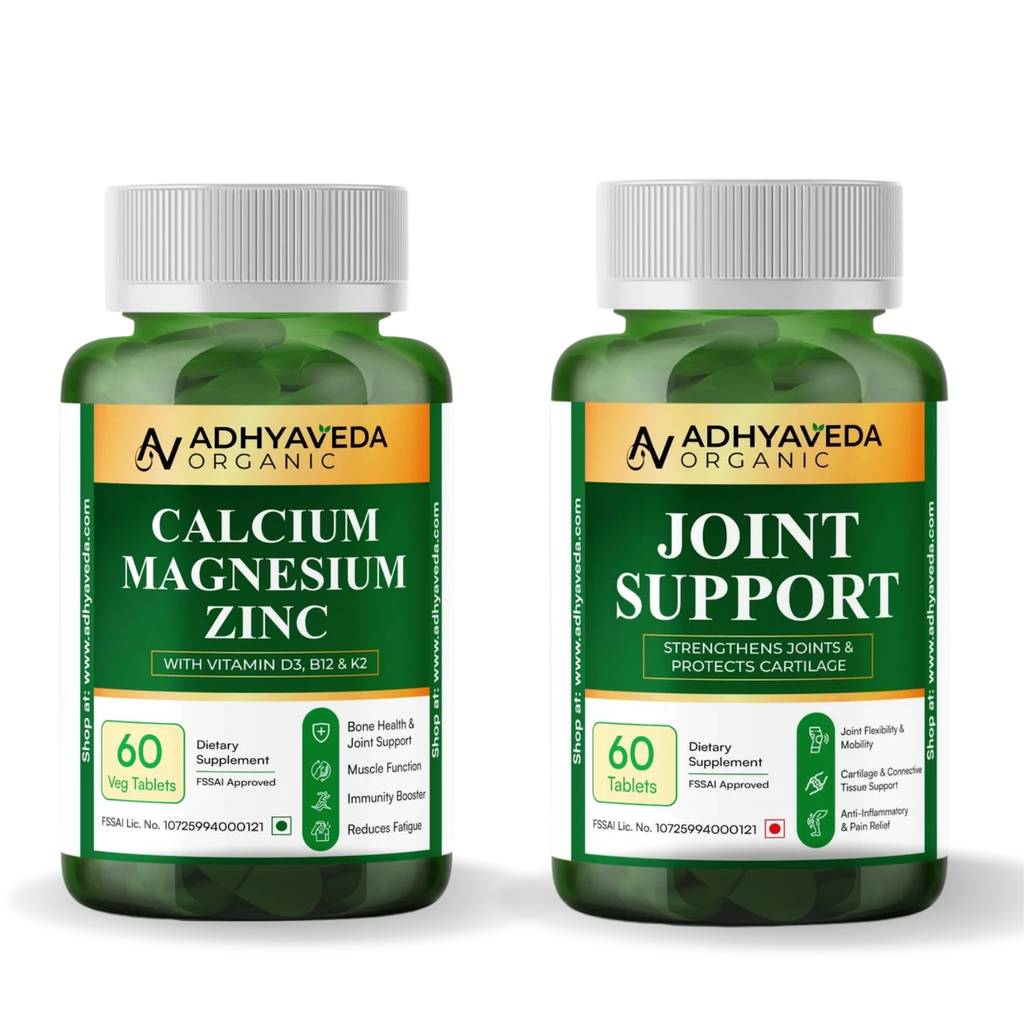 Adhyaveda Calcium Magnesium Zinc | Plant-Based Daily Nutrition Supplement | With Vitamin D3, B12, K2 & Botanical Blend | Sugar-Free | 120 Tablets