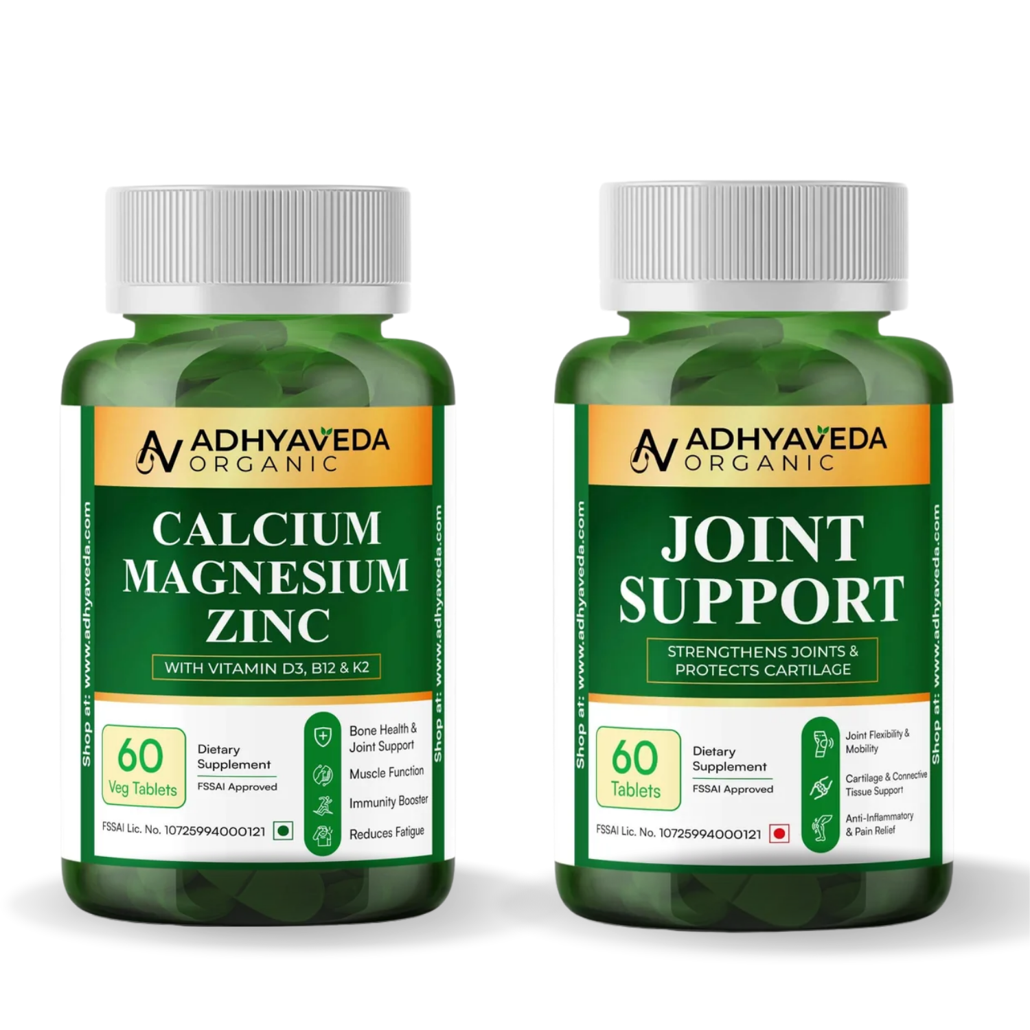 Adhyaveda Calcium Magnesium Zinc | Joint Support Vitamin D3, B12 & K2 | Daily Lifestyle Support | Sugar-free Supplement || Glucosamine, MSM, Collagen, Boswellia & Turmeric | Flexibility & Pain Relief