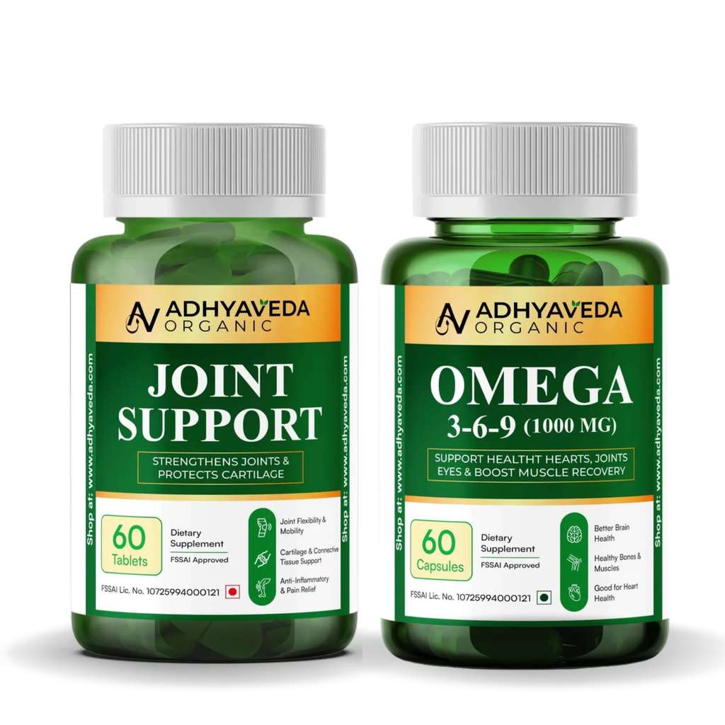 Adhyaveda Joint & Essential Wellness Combo | Plant-Based Omega 3-6-9 & Daily Nutrition Support | 120 Tablets & Soft Capsules