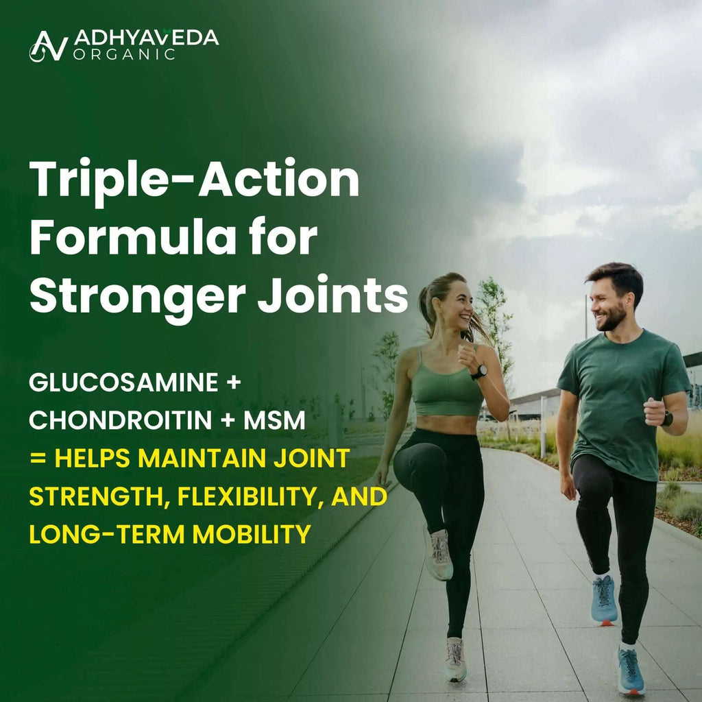 Adhyaveda Joint Support | Glucosamine, MSM, Collagen, Boswellia & Turmeric | Flexibility & Pain Relief Supplement | 120 Tablets - Adhyaveda