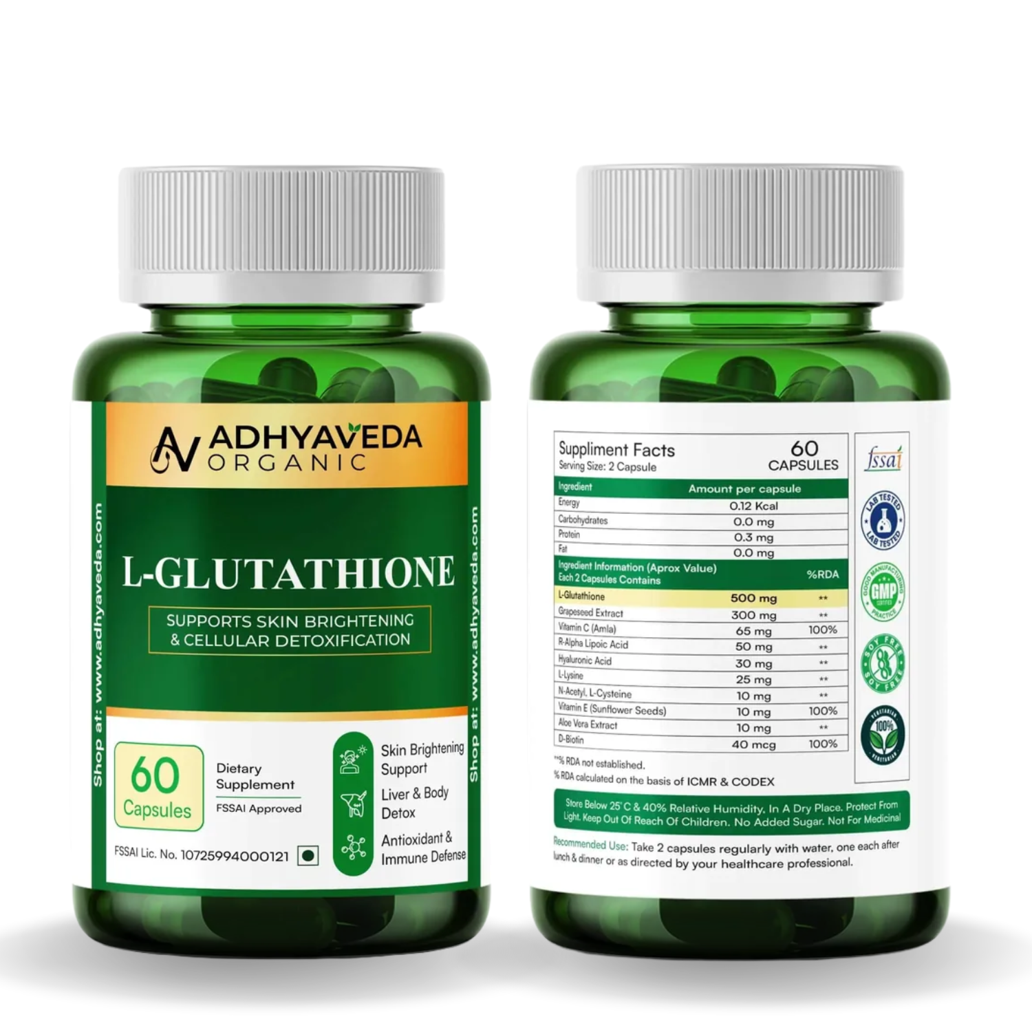 Adhyaveda Glow & Strength Wellness Combo | L-Glutathione + Calcium Magnesium Zinc with D3, B12 & K2 | Skin Radiance & Daily Nutrition Support | 120 Count