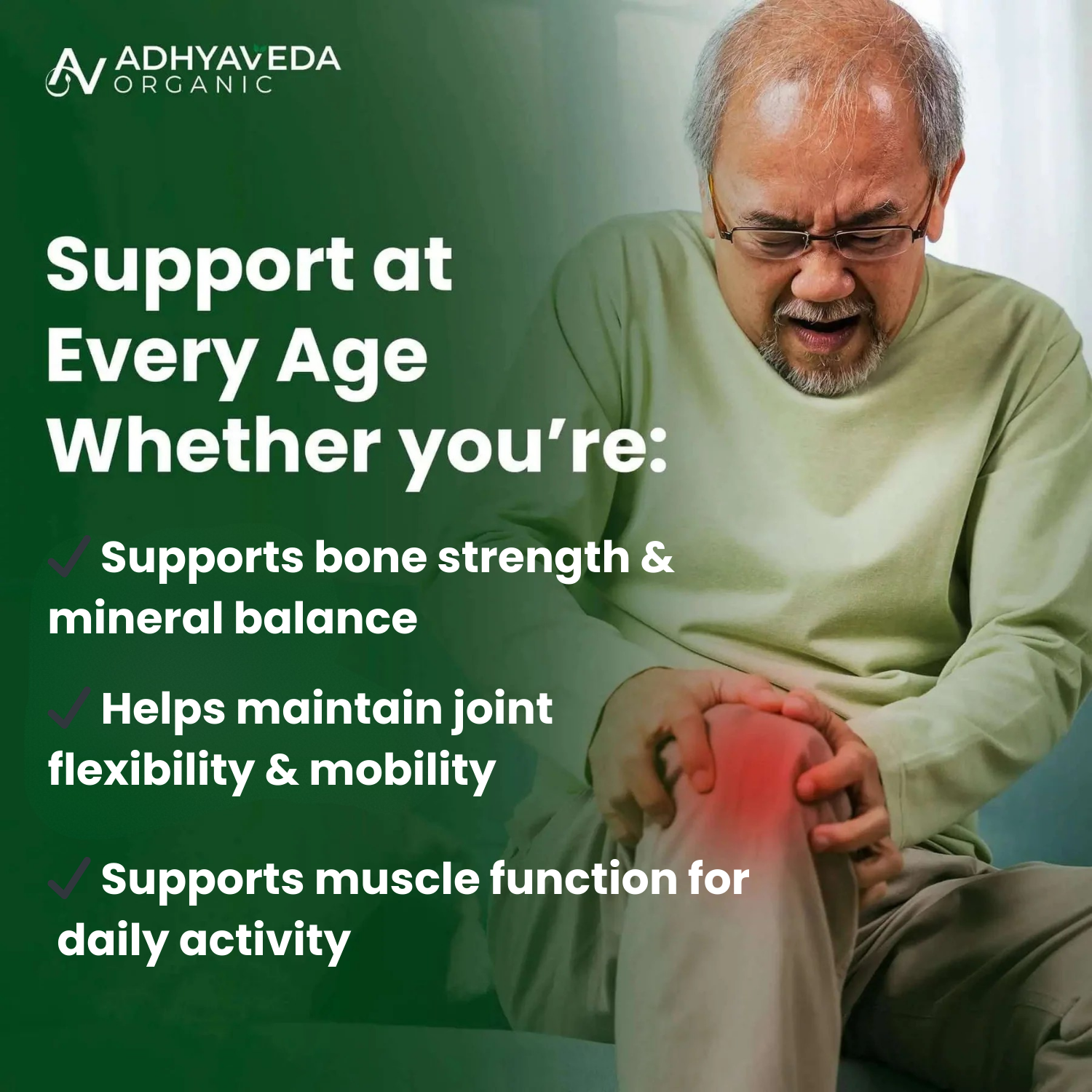 Adhyaveda Calcium Magnesium Zinc | Joint Support Vitamin D3, B12 & K2 | Daily Lifestyle Support | Sugar-free Supplement || Glucosamine, MSM, Collagen, Boswellia & Turmeric | Flexibility & Pain Relief