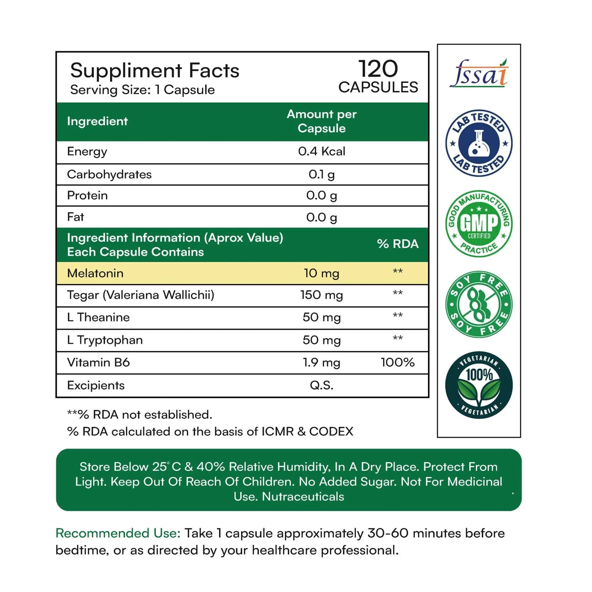 Adhyaveda Organic Melatonin with Tagar & Vitamin B6 | 120 Veg Capsules | Wellness & Sleep Support | Non-habit forming & Safe - Adhyaveda