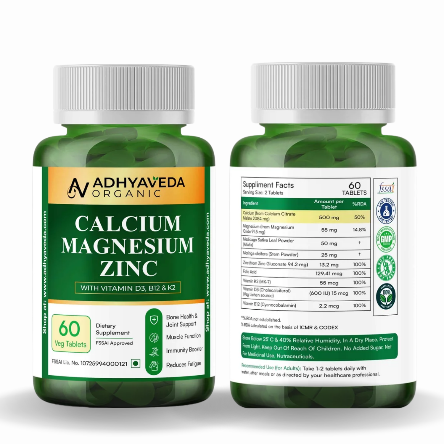 Adhyaveda Digestive & Bone Wellness Combo | Digestive Enzyme + Calcium Magnesium Zinc with D3, B12 & K2 | Daily Nutrition Support | 120 Count