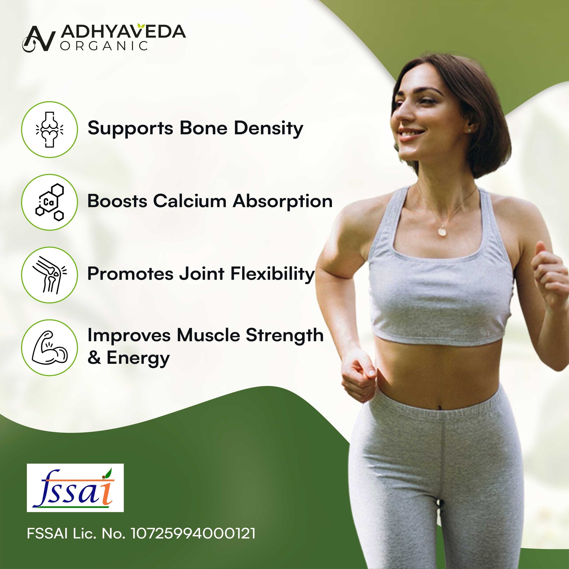 Adhyaveda Organic Calcium, Magnesium & Zinc | With Vitamin D3, B12 & K2 | Bone & Joint Support | 60 Veg Tablets | Adhyaveda Organic Calcium