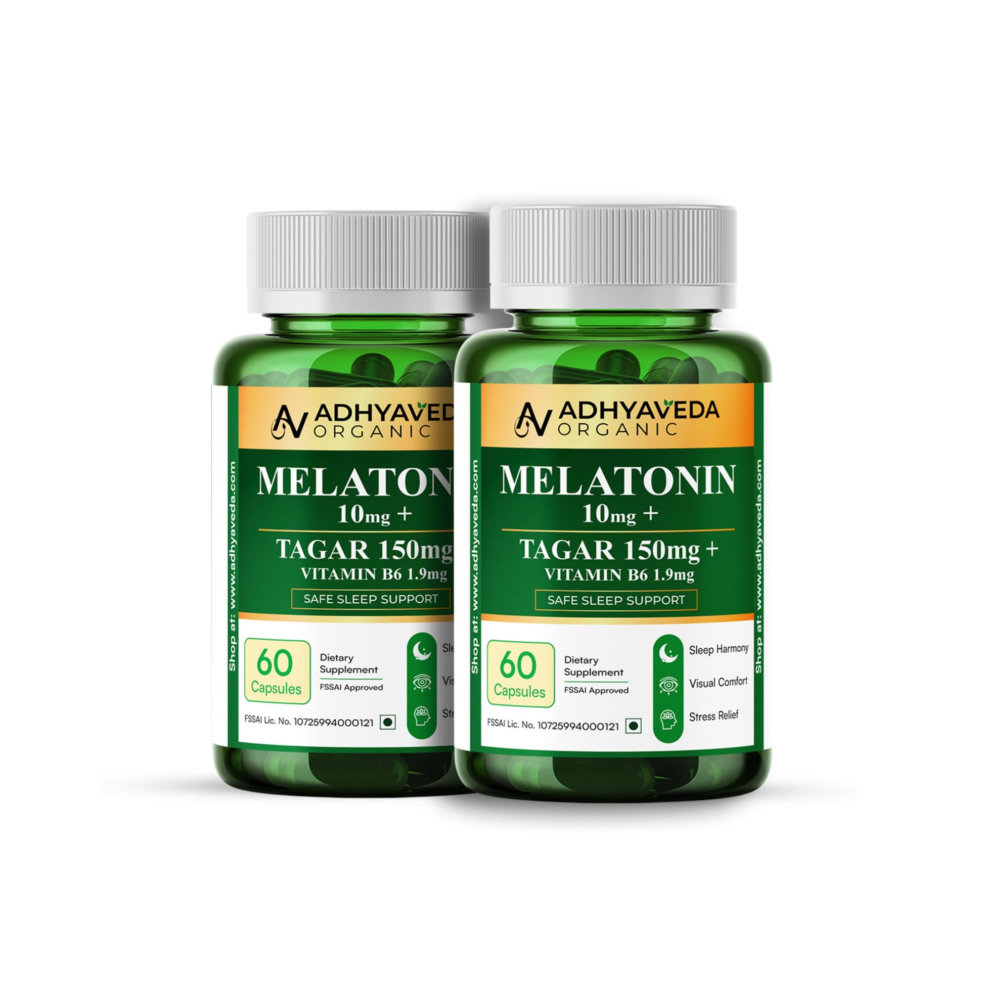 Adhyaveda Melatonin Safe Sleep Support (10mg+ Tagar 150mg + Vitamin B6 1.9mg) 
