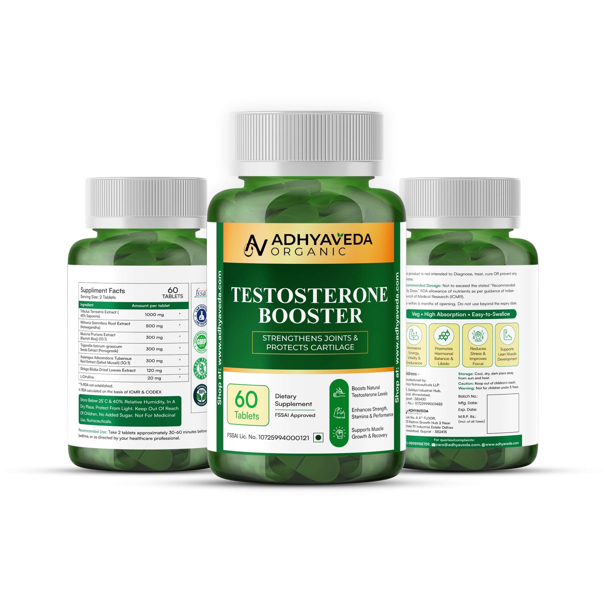 Adhyaveda Testosterone Booster Strengthen Joints & Protects Cartilage Jar View
