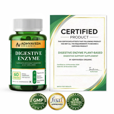 Adhyaveda Digestive Enzyme | Plant-Based Daily Wellness Supplement | Sugar-Free | 60 Capsules