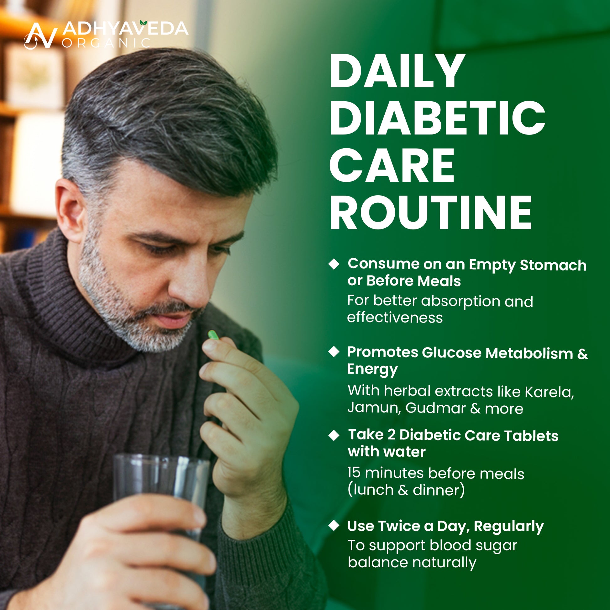 Adhyaveda Diabetic Care Tablets | Natural Blood Sugar Control & Insulin Support