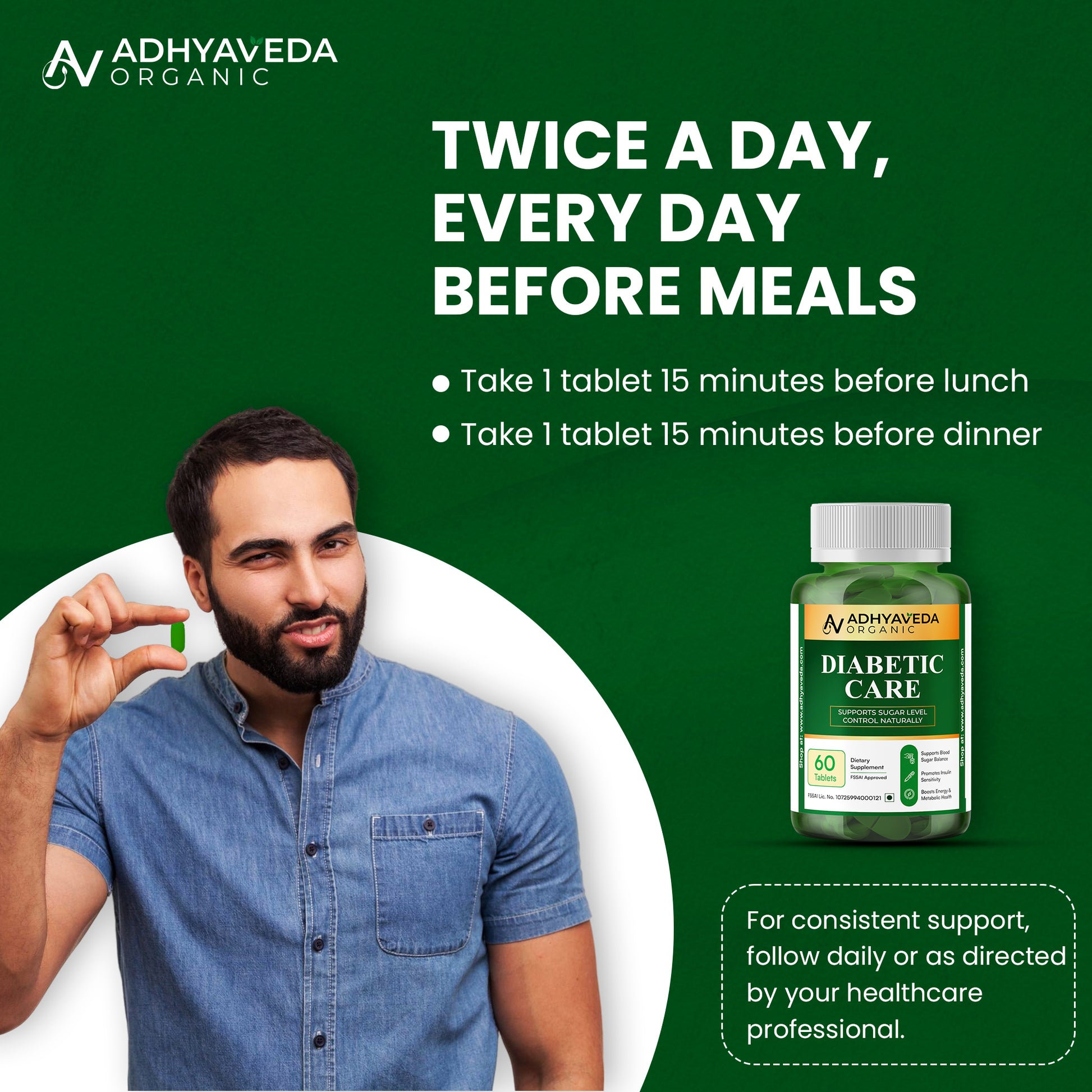 Adhyaveda Diabetic Care Tablets | Natural Blood Sugar Control & Insulin Support