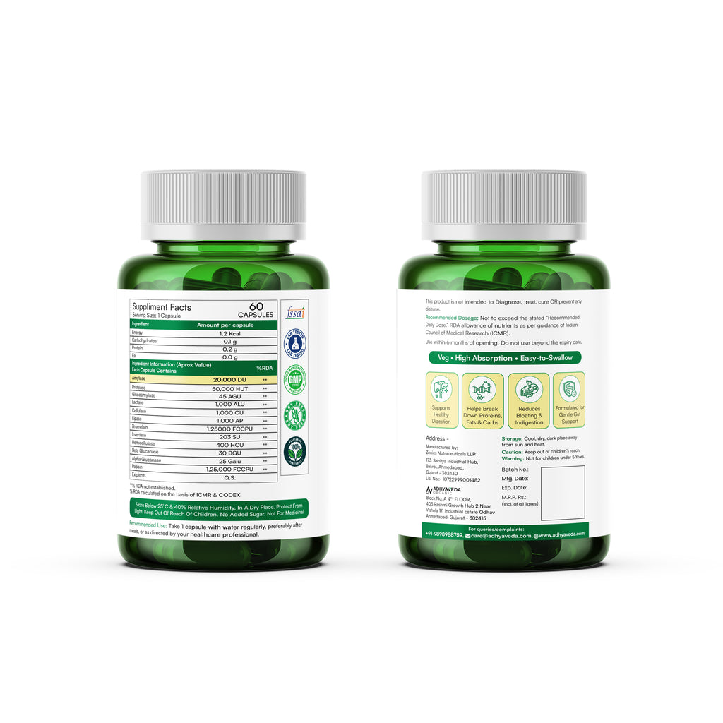 Adhyaveda Digestive Enzyme Capsules | Gut Health, Bloating & Indigestion Relief