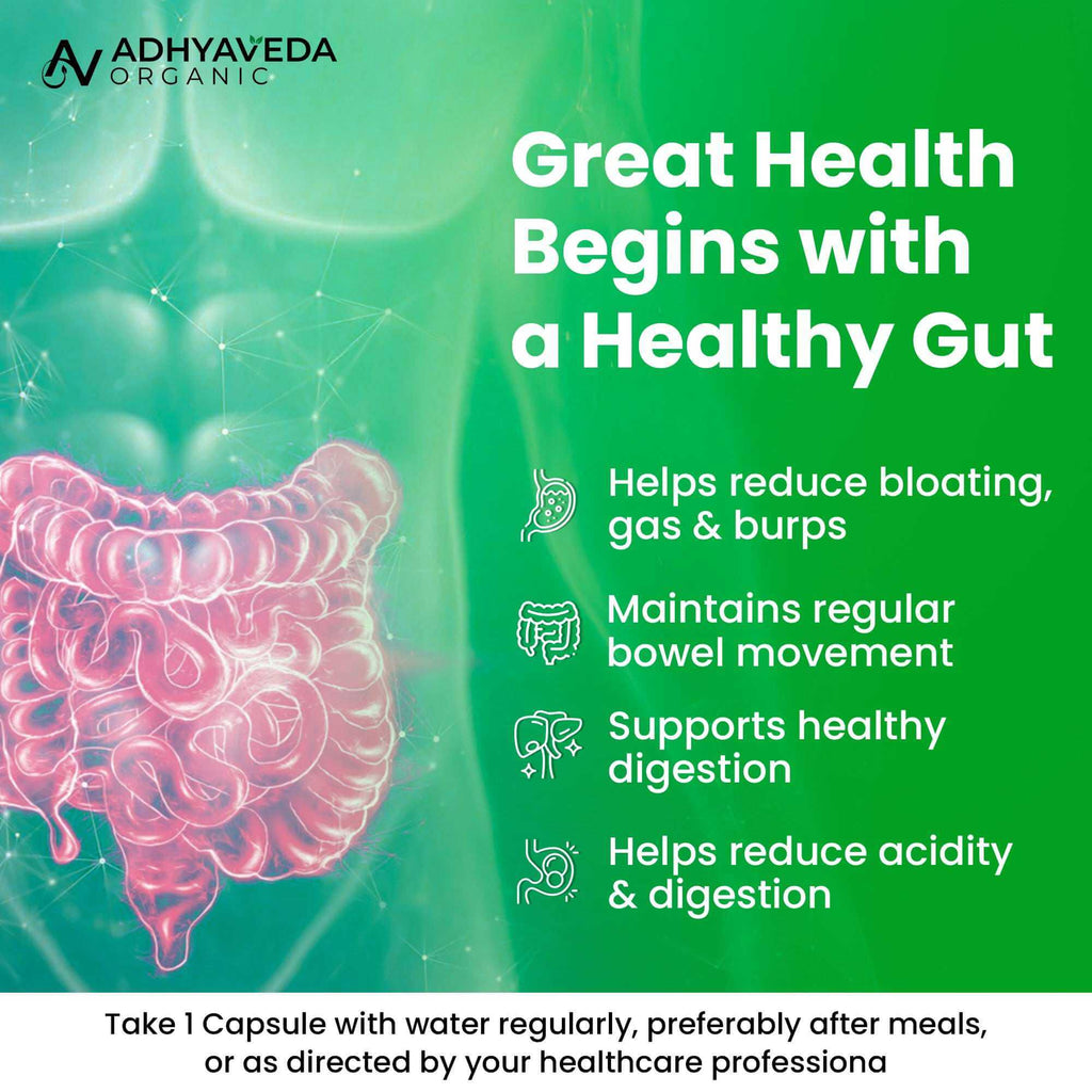 Adhyaveda Digestive Enzyme | Gut Health, Nutrient Absorption & Relief from Gas, Bloating & Indigestion | Sugar-free | 120 Capsules - Adhyaveda