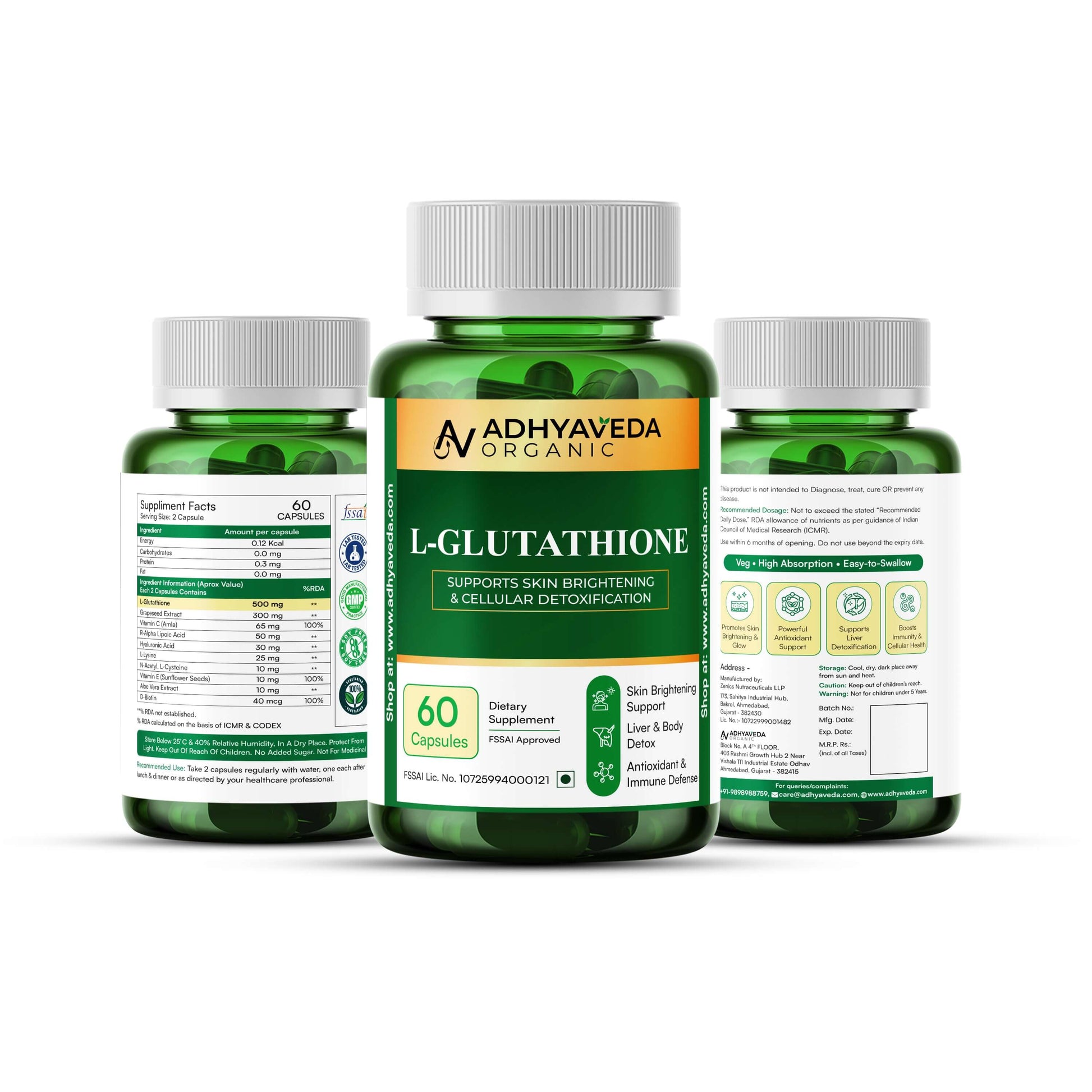 Adhyaveda L-Glutathione | Skin Brightening, Detox & Antioxidant Supplement