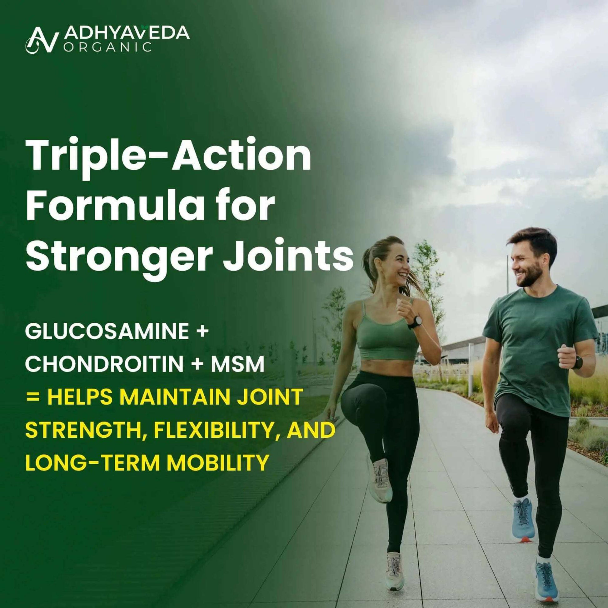 Adhyaveda Joint Support | Glucosamine, MSM, Collagen, Boswellia & Turmeric | Flexibility & Pain Relief Supplement | 120 Tablets - Adhyaveda